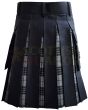 Black With Grey Watch Tartan Hybrid Kilt For Men, Black color for Male