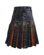 Black With Orange Leather Hybrid Utility Fashion Kilt, Black color for Male