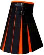 Black With Orange Tartan Style Hybrid Kilt, Black color for Male