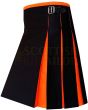 Black With Orange Tartan Style Hybrid Kilt, Black color for Male