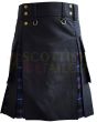 Black With Pride of Scotland Tartan Hybrid Kilt For Men, Black color for Male