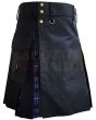 Black With Pride of Scotland Tartan Hybrid Kilt For Men, Black color for Male