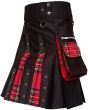 Black With Royal Stewart Tartan Fashion Hybrid Kilt, Black color for Male