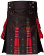 Black With Royal Stewart Tartan Fashion Hybrid Kilt, Black color for Male