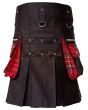 Black With Royal Stewart Tartan Fashion Hybrid Kilt, Black color for Male