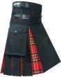 Black With Royal Stewart Tartan Hybrid Kilt, Black color for Male