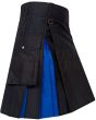 Black With Three Color Box Pleated Hybrid Kilt, Black color for Male