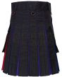 Black With Three Color Box Pleated Hybrid Kilt, Black color for Male