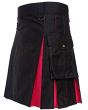 Black With Three Color Box Pleated Hybrid Kilt, Black color for Male