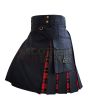 Black With Wallace Red Tartan Hybrid Kilt For Men, Black color for Male