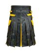 Black & Yellow Leather Kilt With Front Sorran