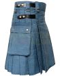 Blue Denim Deluxe Wash Kilt, Blue color for Male