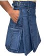 Blue Denim Slash Pocket Utility Kilt right side pocket detail view