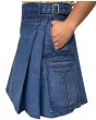 Blue Denim Slash Pocket Utility Kilt left side pocket detail view