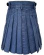 Blue Denim Utility Kilt back view showing deep knife pleats