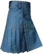Blue Denim Wash Kilt, Blue color for Male