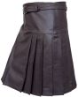Left side angle of premium brown leather kilt featuring smooth apron styling and adjustable belt