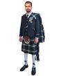 Custom Made Black Argyle Kilt Outfit With Black Watch Dress Tartan, Black color for Male