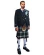 Custom Made Black Argyle Kilt Outfit With Black Watch Dress Tartan, Black color for Male