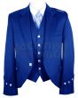 Custom Made Royal Blue Argyll Kilt Jacket with Vest, Blue color for Male