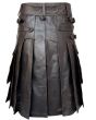Dark Brown Leather Kilt With Sporran back view with full pleated design and traditional leather craftsmanship