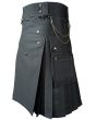 Dark Grey Utility Kilt With Chain, Gray color for Male