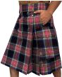 Navy tartan utility kilt left side view with cargo pocket