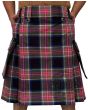Front view of flotilla navy tartan kilt for men