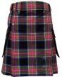 Men's navy tartan kilt with slash pockets