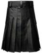 Genuine Black Leather Utility Kilt for Men back view with lace-up fastening and traditional pleated leather style