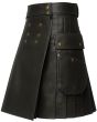 Gray Leather Scottish Style Kilt left side view showing functional pocket and Scottish style leather kilt design