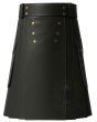 Gray Leather Scottish Style Kilt front view with adjustable waist and classic Scottish inspired leather kilt style
