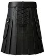 Gray Leather Scottish Style Kilt back view with traditional pleated leather design and adjustable fastening