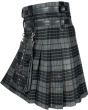 Grey tartan utility kilt left side view with cargo pocket