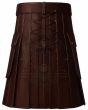 Handmade Brown Leather Kilt for Men back view with lace-up fastening and traditional pleated leather style