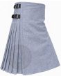 Heathered Light Blue Gray Wool Kilt right side view showing soft wool pleats