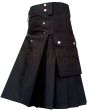 Heavy Cotton Black Utility Kilt, Black color for Male