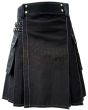 Heavy Cotton Black Utility Kilt White Thread, Black color for Male