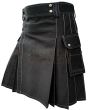Heavy Cotton Black Utility Kilt White Thread, Black color for Male
