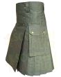 Heavy Cotton Olive Green Utility Kilt, Olive Green color for Male