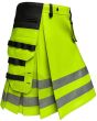 High Visibility Neon Green Workwear Kilt right side view with utility pocket and reflective workwear design