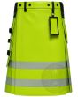High Visibility Neon Green Workwear Kilt front view with bright safety color and sturdy utility design