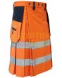 High Visibility Orange Firefighter Kilt For Working Men Kilt, Orange color for Male