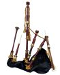 Black Velvet Bagpipe Set Brown & Gold Finish With Hard Case, Black color for Male