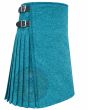 Highland Teal Blue Wool Kilt showcasing traditional pleated wool construction with durable and elegant finish