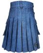 Blue Denim Utility Kilt back view featuring deep knife pleats and traditional kilt styling