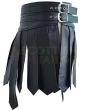 Men Black Leather Gladiator Kilt, Black color for Male