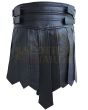 Men Black Leather Gladiator Kilt, Black color for Male