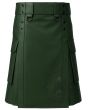 Men Classic Green Leather Kilt front view with adjustable waist and traditional leather kilt style