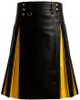Modern Black Kilt With Yellow Interior Pleats front view with adjustable waist and bold contrast pleat design
